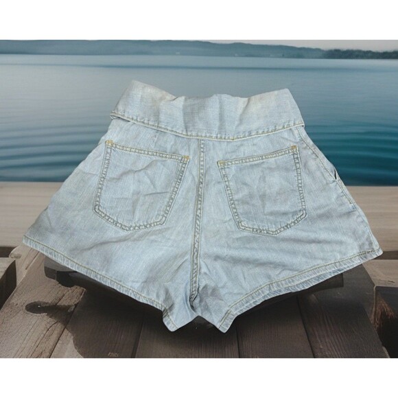 VTG 80s Project B Sz S High-waisted Mini denim shorts Fold Over Wide Leg BOHOO - Picture 2 of 6